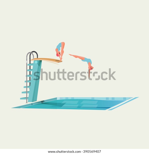 Sport Women Standing On Diving Board Stock Vector (Royalty Free ...