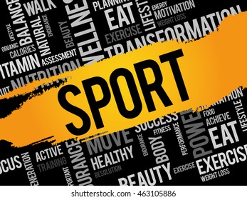 SPORT word cloud collage, health concept background