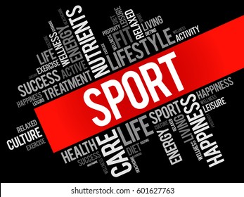 SPORT word cloud collage, health concept background