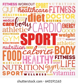 SPORT word cloud collage, health concept background