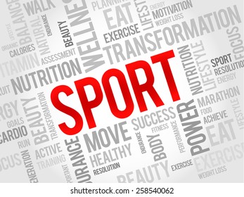 SPORT word cloud, fitness, health concept