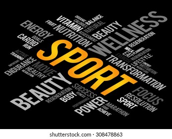 SPORT word cloud, fitness, health concept
