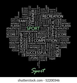 SPORT. Word collage on black background. Vector illustration.