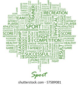 SPORT. Word collage on white background. Illustration with different association terms.