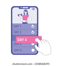 Sport Workout App with Hand Touching Smartphone Screen Vector Illustration