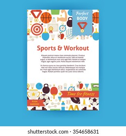 Sport and Workout Invitation Template Flyer. Flat Design Vector Illustration of Brand Identity for Dieting and Fitness Promotion. Colorful Pattern for Advertising.