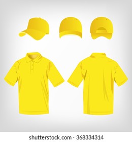 Sport yellow polo shirt and baseball cap isolated set vector
