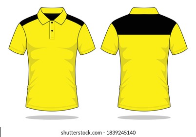 Sport Yellow-Black Short Sleeve Polo Shirt Design on White Background.Front and Back View, Vector File.