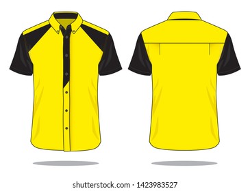 Sport Yellow-Black Short Sleeve Technician Shirt Design  Vector.Front and Back View.