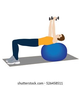 sport yoga young man exercising with dumbbells on the ball isolated on white background vector