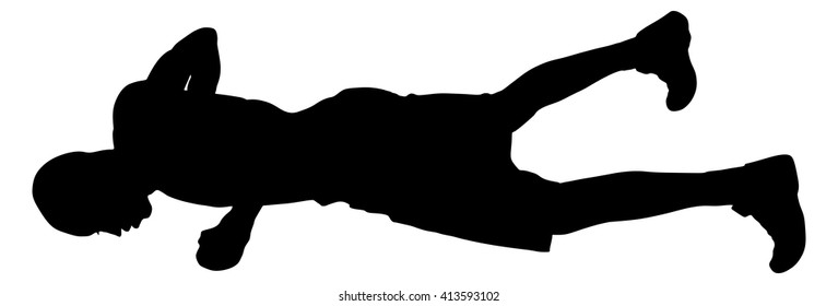 Sport. Young athletic man doing push-ups. Muscular and strong guy exercising vector silhouette illustration isolated on white background. Losing weight.