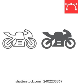 Sportbike motorcycle line and glyph icon, transportation and vehicle, motorbike vector icon, vector graphics, editable stroke outline sign, eps 10.