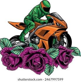 sportbike racer riding fast vector illustration design