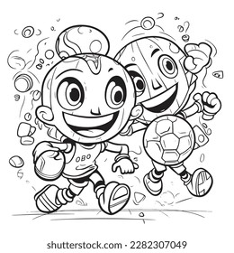 Sport,Black and white coloring pages for kids, simple lines, cartoon style, happy, cute, funny, many things in the world.