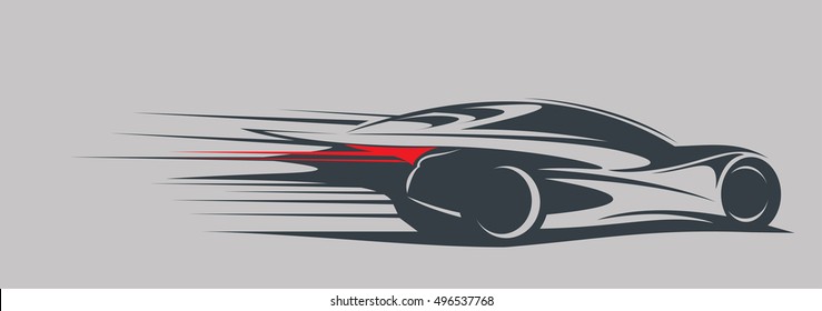 Sportcar cut out silhouette with speed lines. Fast car abstract. Vector illustration