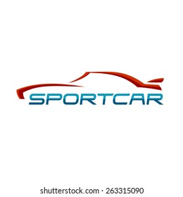 Sportcar logo silhouette template. Red and blue colors.