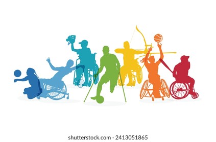 Sporters with Disabilities United. Siluetas coloridas de varios atletas deportivos con discapacidad.