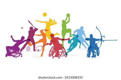 Sporters United. Colorful Silhouettes of  Various Sport Athletes.