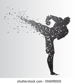 Sport/Fitness poster with man Silhouette of star particles. Kickboxing. For logo, T-shirt design, bags, poster and banner.