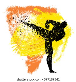 Sport/Fitness poster with man Silhouette of star particles. Kickboxing. For logo, T-shirt design, bags, poster and banner.