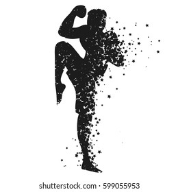 Sport/Fitness poster with man Silhouette of star particles. Kickboxing. For logo, T-shirt design, bags, poster and banner.