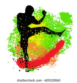 Sport/Fitness poster with man Silhouette of star particles. Kickboxing. For logo, T-shirt design, bags, poster and banner.