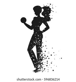 Sport/Fitness poster with woman Silhouette of star particles.  For logo, T-shirt design, bags, poster and banner.