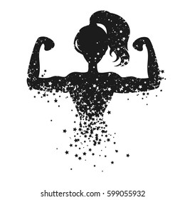 Sport/Fitness poster with woman Silhouette of star particles.  For logo, T-shirt design, bags, poster and banner.