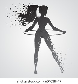 Sport/Fitness poster with woman Silhouette of star particles. For logo, T-shirt design, bags, poster and banner.