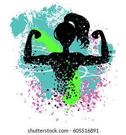 Sport/Fitness poster with woman Silhouette of star particles.  For logo, T-shirt design, bags, poster and banner.