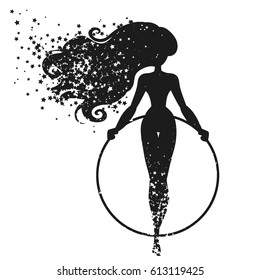Sport/Fitness poster with woman Silhouette of star particles. For logo, T-shirt design, bags, poster and banner.