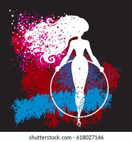 Sport/Fitness poster with woman Silhouette of star particles. For logo, T-shirt design, bags, poster and banner.