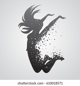 Sport/Fitness typographic poster. Dancing woman Silhouette of star particles. For logo, T-shirt design, banner, poster or fitness club. inspirational  vector illustration.