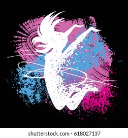 Sport/Fitness typographic poster. Dancing woman Silhouette of star particles. For logo, T-shirt design, banner, poster or fitness club. inspirational  vector illustration.