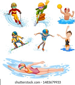 Sporting activity people on white background illustration