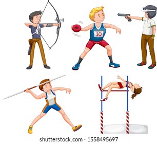 Sporting activity people on white background illustration