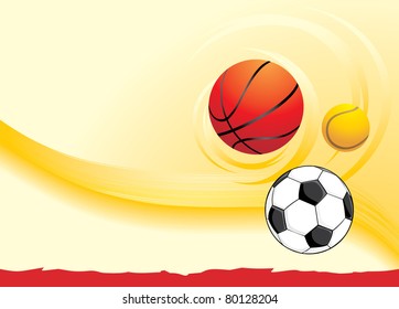 Sporting balls on the yellow background. Vector