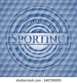 Sporting blue badge with geometric pattern. Vector Illustration. Detailed.
