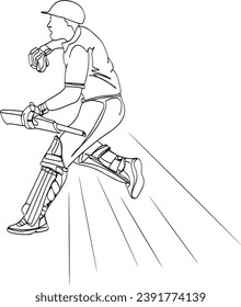 Sporting Euphoria: Continuous Line Art of Cricket Victory, Game-Winning Moment: Cartoon Sketch of Batsman's Jump, Jump for Joy: One-Line Cartoon of Cricket Batsman's Triumph