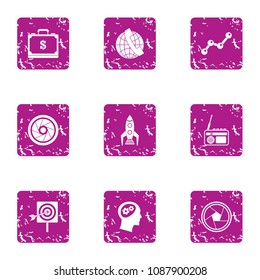 Sporting event icons set. Grunge set of 9 sporting event vector icons for web isolated on white background