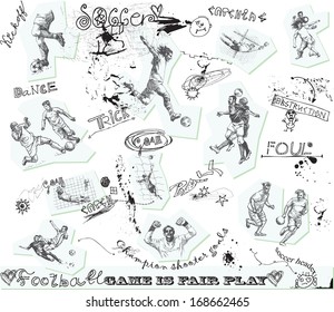 Sporting events around the World: FOOTBALL (SOCCER) no.3. Collection of hand drawn illustrations. Description: Each drawing comprise of one or two layers of outlines, colored background is isolated.