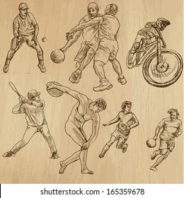 Sporting events around the World (part 5). Collection of hand drawn illustrations (originals, no tracing). Description: Each drawing comprise of two layers of outlines, colored background is isolated.