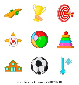 Sporting game icons set. Cartoon set of 9 sporting game vector icons for web isolated on white background