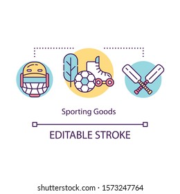Sporting goods concept icon. Local production idea thin line illustration. Equipment for kids, active hobbies. Outdoor games, activities.Vector isolated outline drawing. Editable stroke