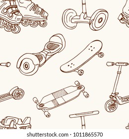 Sporting goods Hand drawn doodle seamless pattern. Vector illustration. Symbol collection.