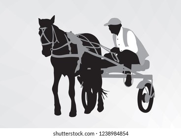 Sporting a horse-drawn cart. Silhouette of an athlete on the cart driving a horse.