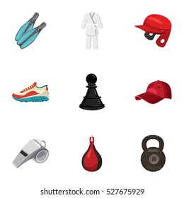 Sporting items icons set. Cartoon illustration of 9 sporting items vector icons for web