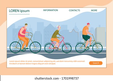 Sporting Old People Ride Bike around Big City. Site for Active Retiree. Spend Free Time to Good Use. Practicing Sport in Old Age to Improve Health. Gray-haired Man and Woman Ride Bicycle Outside.
