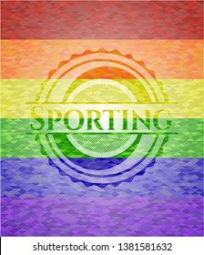 Sporting on mosaic background with the colors of the LGBT flag