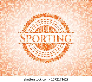 Sporting orange tile background illustration. Square geometric mosaic seamless pattern with emblem inside.